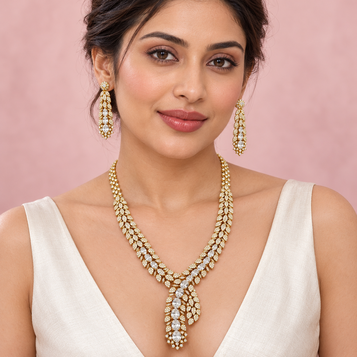 Golden Laurel Cascade Necklace Set