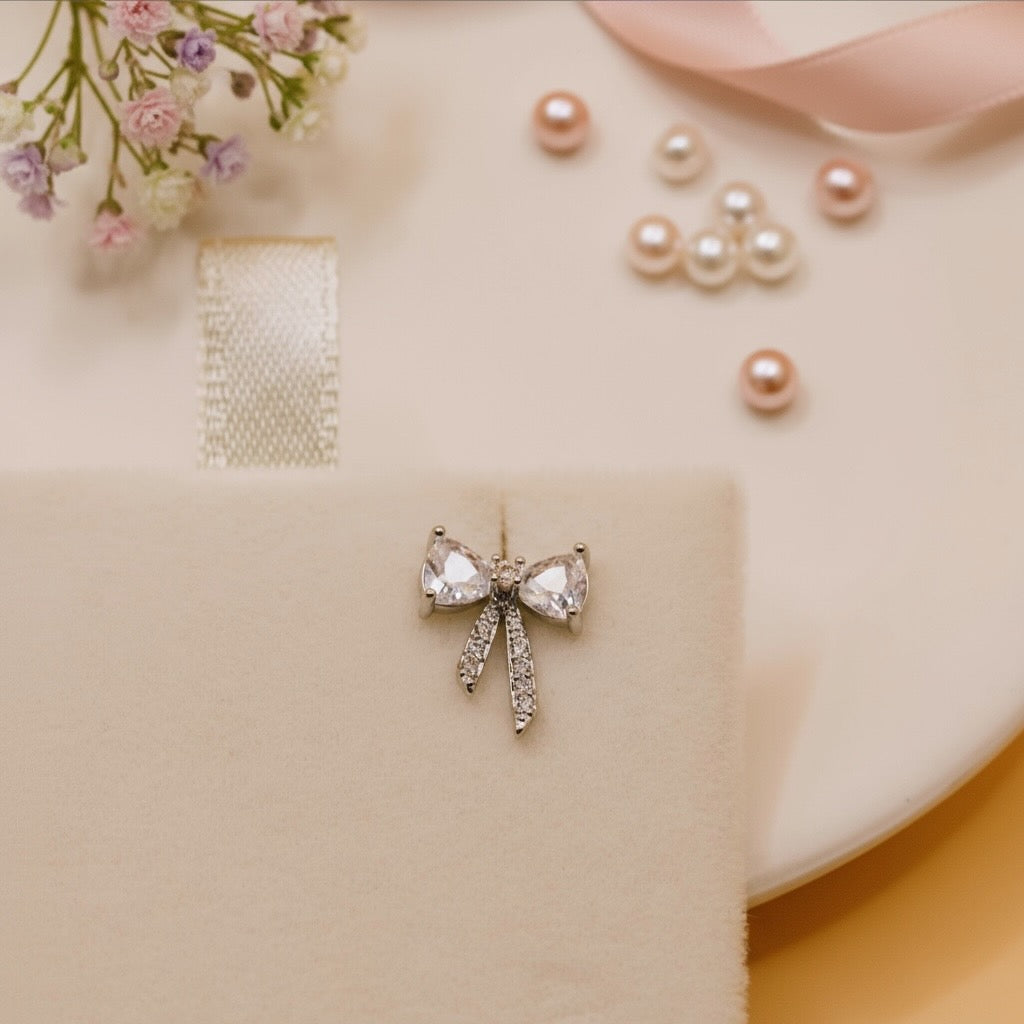 Crystal Whisper Bow Earrings (Silver Finish)