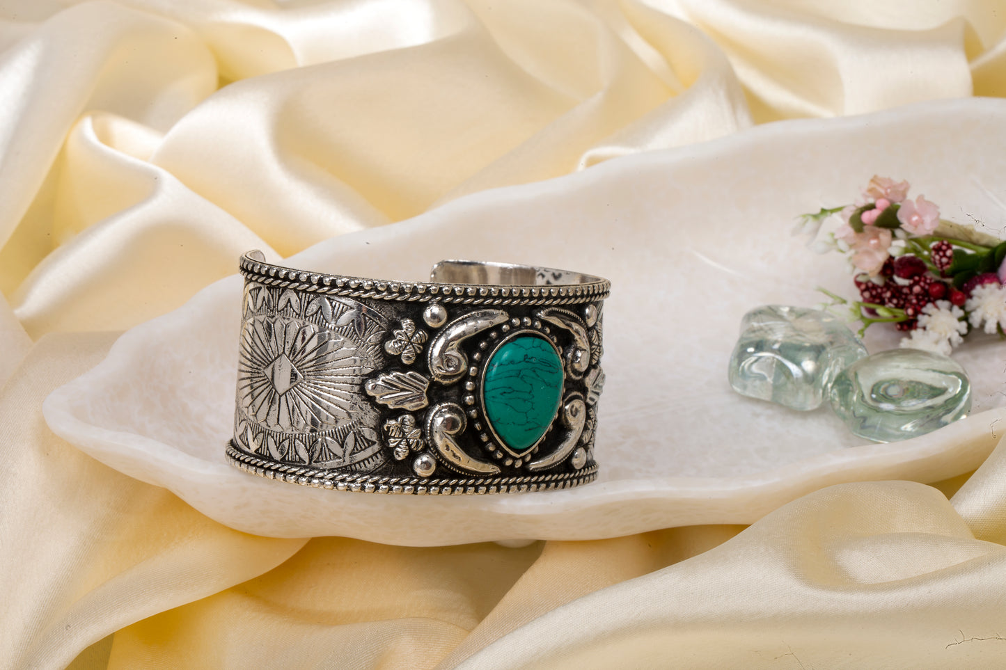 Tribal Soul - Antique Silver Cuff with Turquoise Center