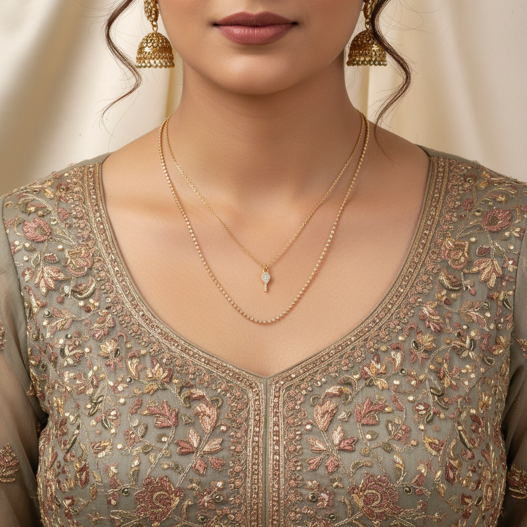 Starlight Whisper - Layered Pendant & Crystal Chain Necklace