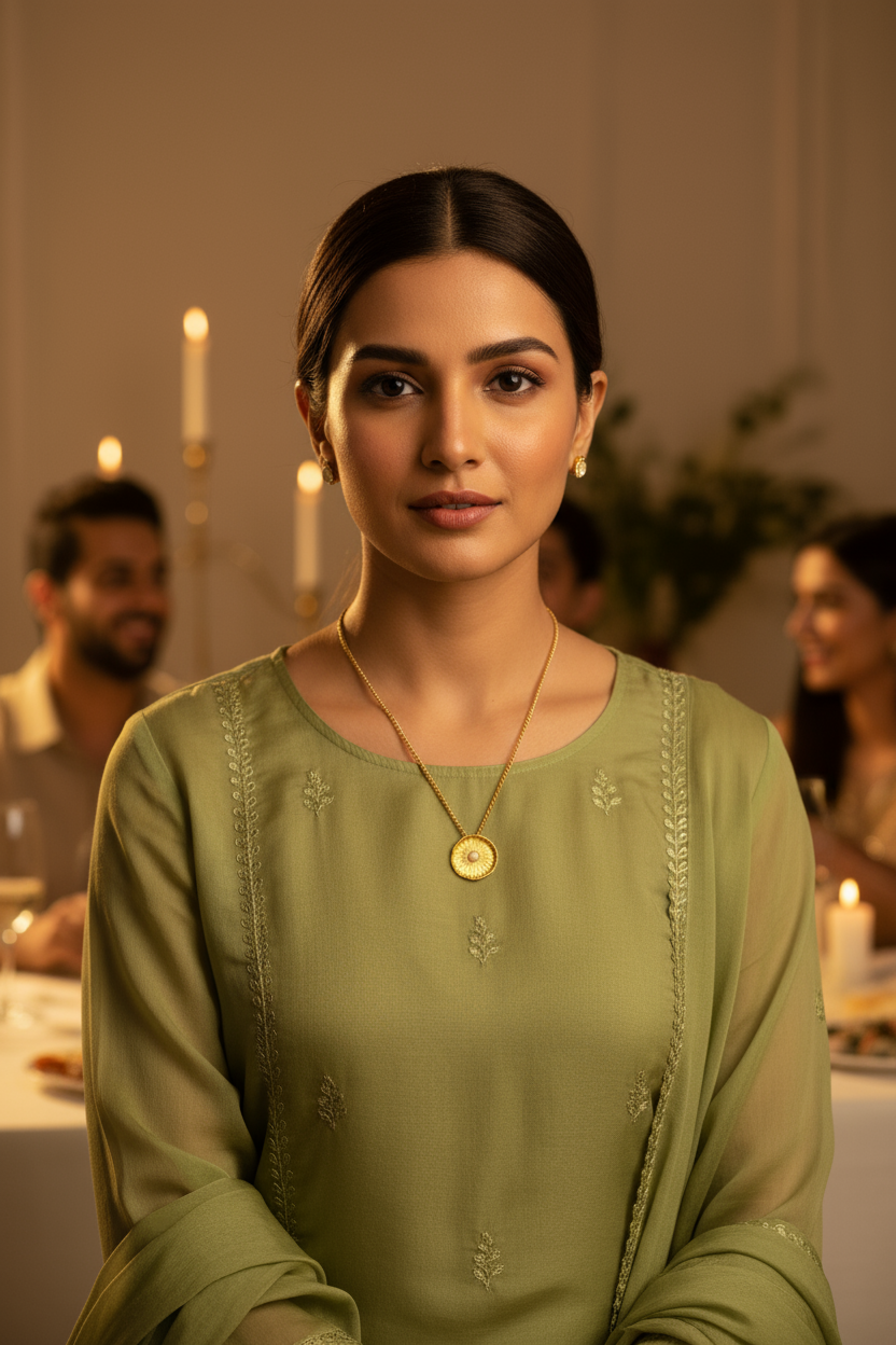 Golden Solstice Statement Pendant Necklace (18K Gold Finish)