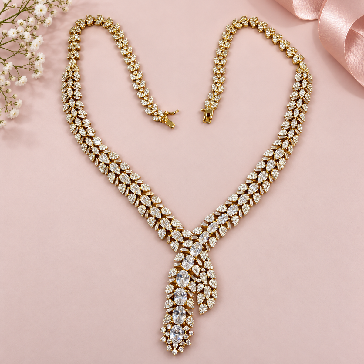 Golden Laurel Cascade Necklace Set