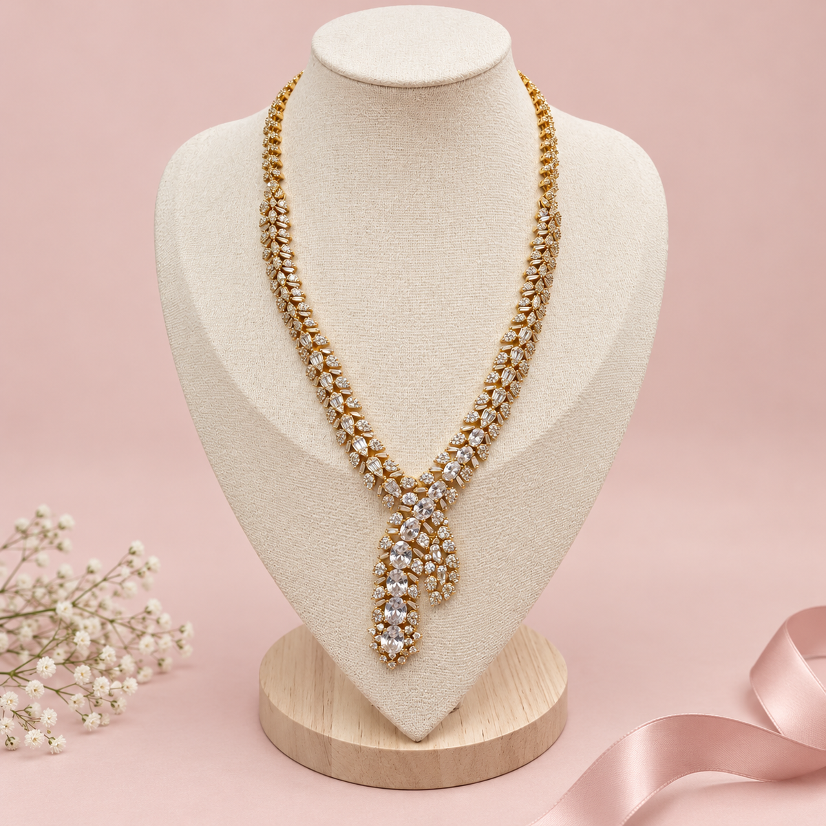 Golden Laurel Cascade Necklace Set