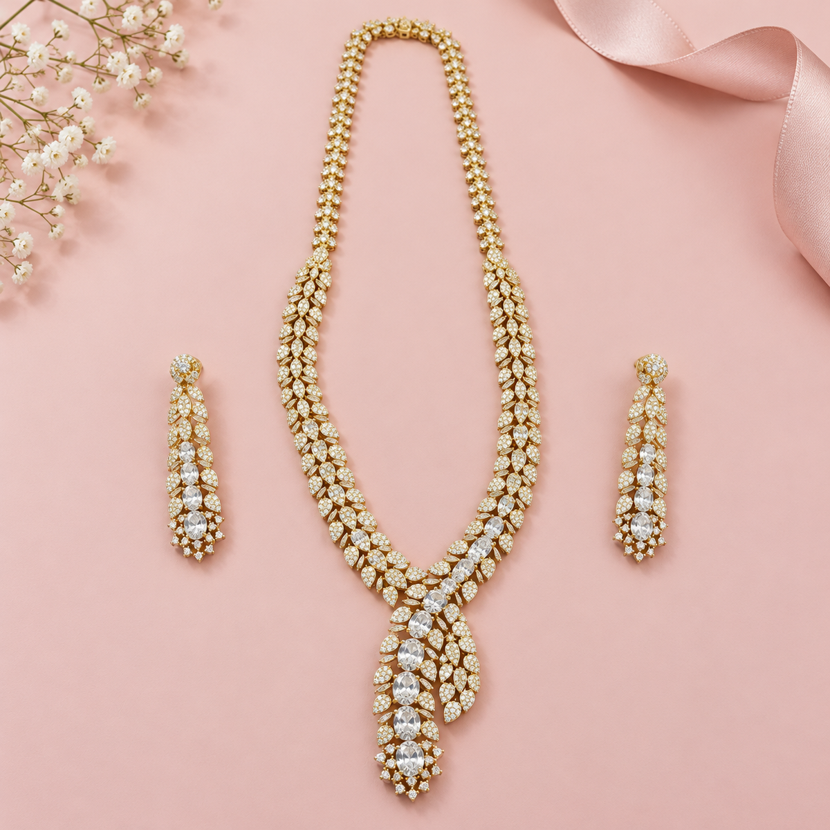 Golden Laurel Cascade Necklace Set