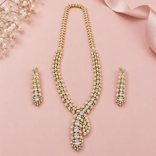 Golden Laurel Cascade Necklace Set