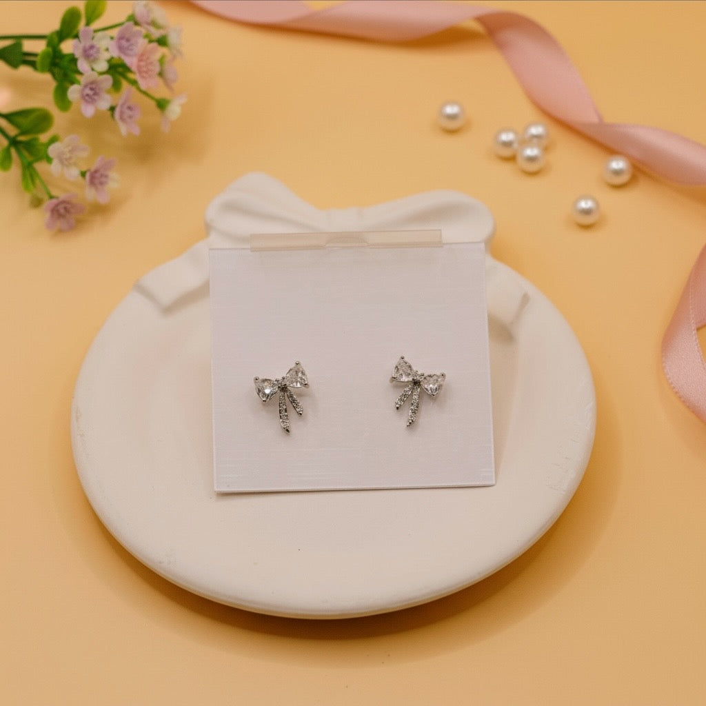 Crystal Whisper Bow Earrings (Silver Finish)