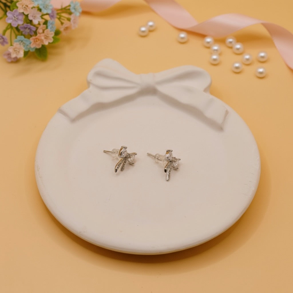 Crystal Whisper Bow Earrings (Silver Finish)