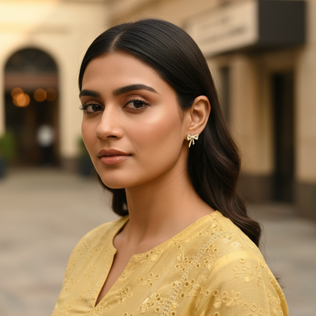 Crystal Whisper Bow earrings (Gold Finish)