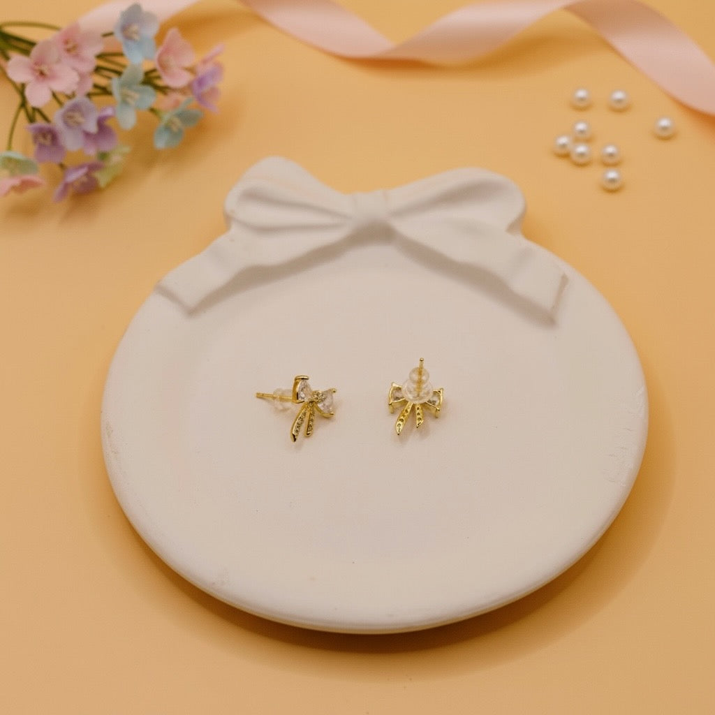 Crystal Whisper Bow earrings (Gold Finish)