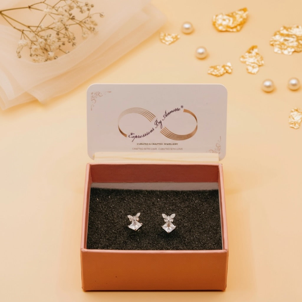 Butterfly Glow Studs (Silver Finish)