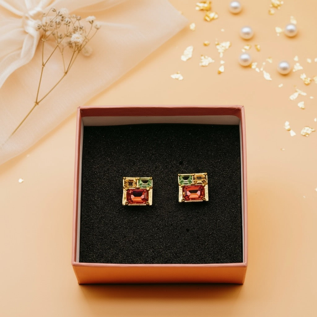 Regal Gem Square Earrings (Swarovski Crystals)