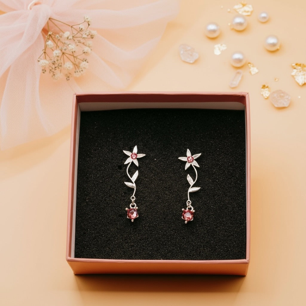 Pink Blossom Drops (Sterling Silver & Swarovski Crystals)