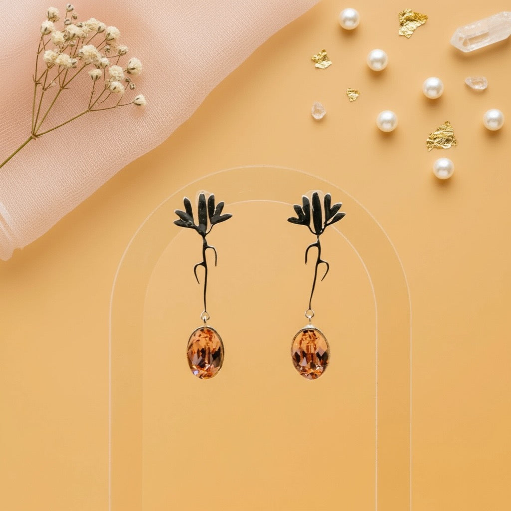 Rosy Petal Drops (Sterling Silver & Swarovski Crystal)