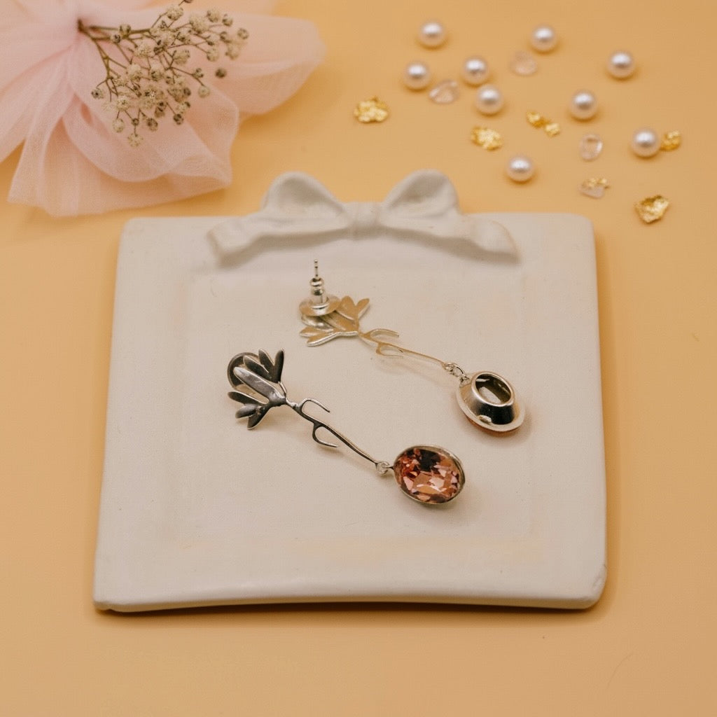 Rosy Petal Drops (Sterling Silver & Swarovski Crystal)