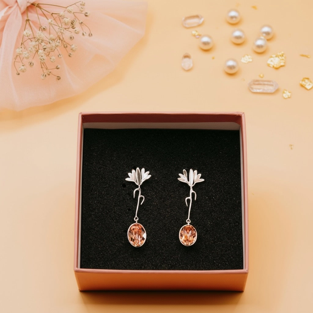 Rosy Petal Drops (Sterling Silver & Swarovski Crystal)