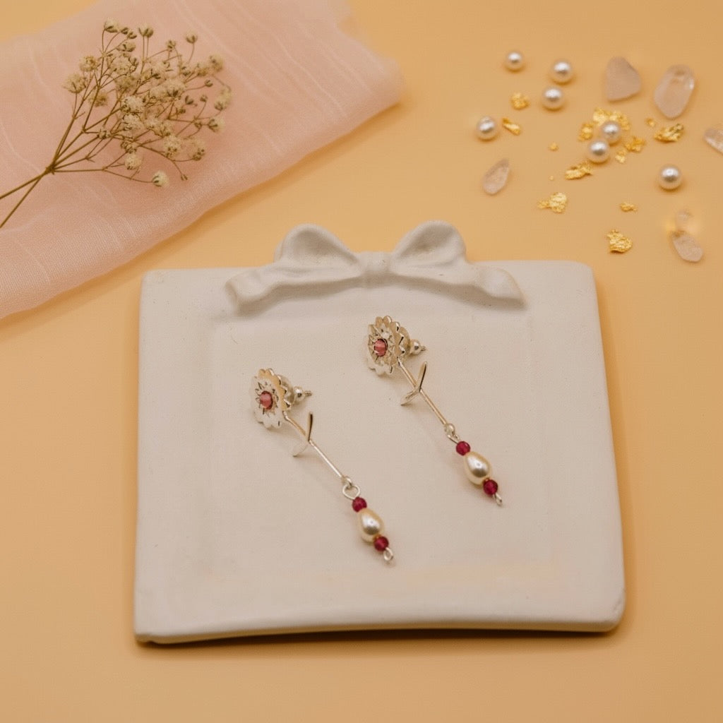 Pearl Blossom Drops (Sterling Silver & Swarovski Crystal)