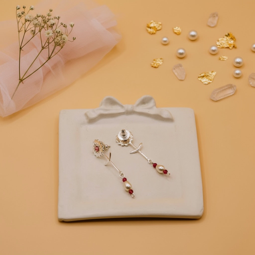 Pearl Blossom Drops (Sterling Silver & Swarovski Crystal)