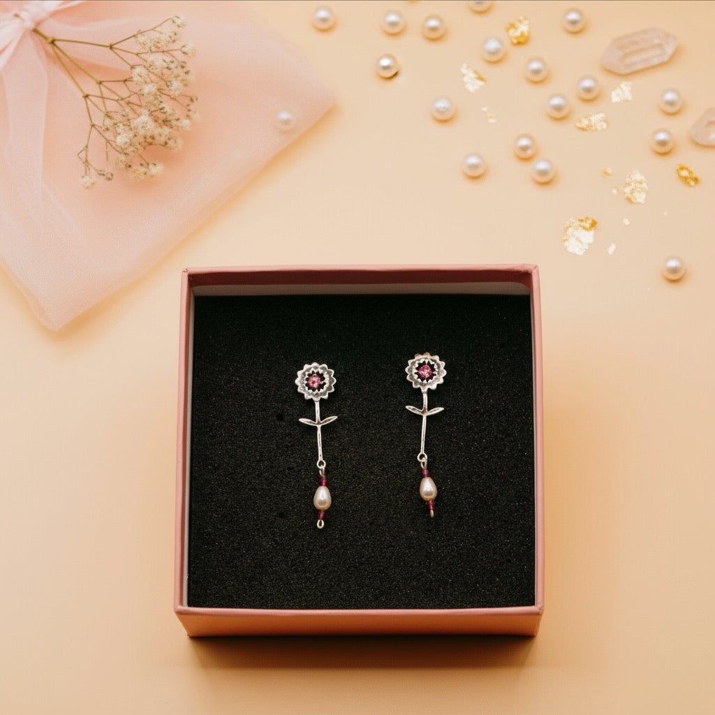 Pearl Blossom Drops (Sterling Silver & Swarovski Crystal)