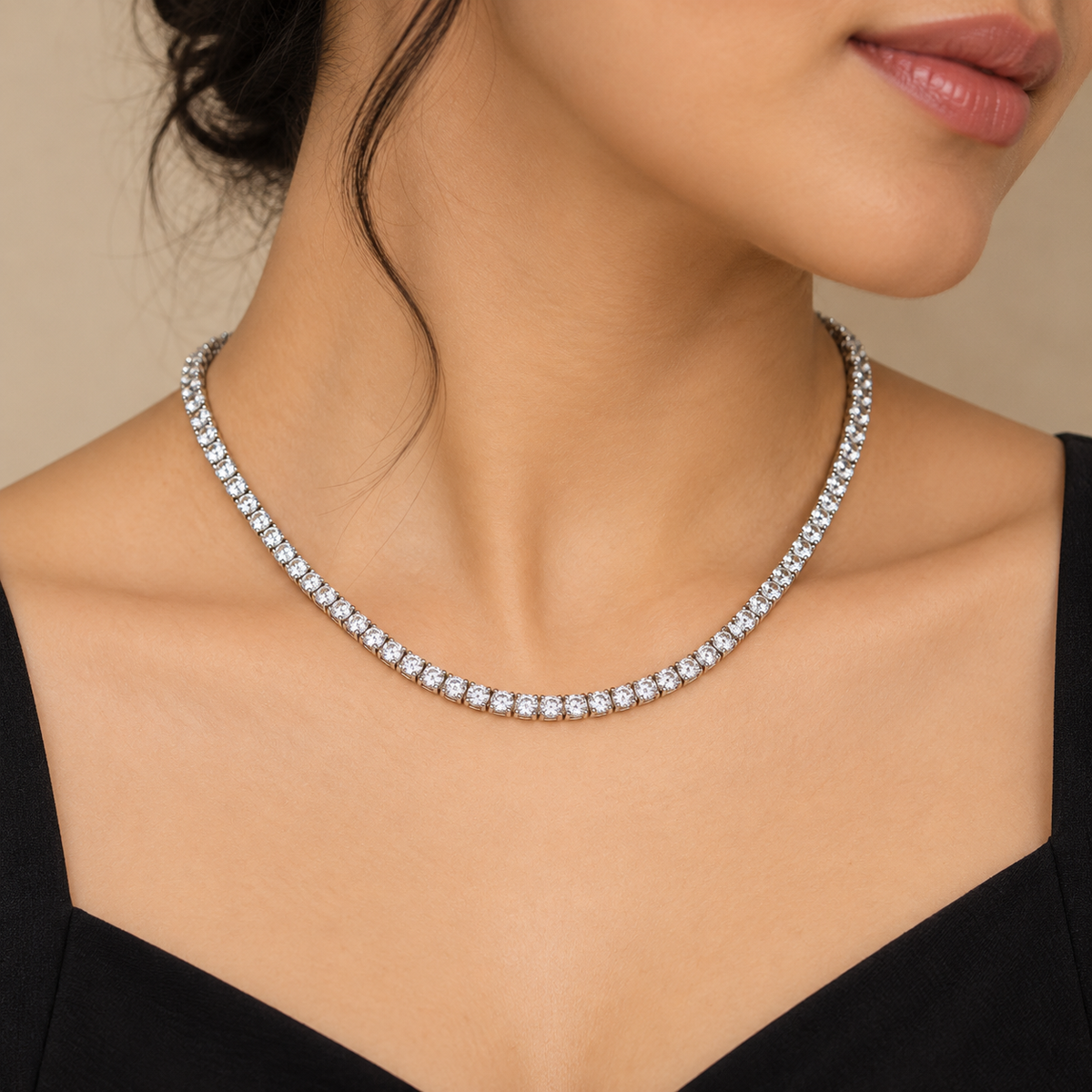 Tennis Necklace - Silver Finish-New Arrival
