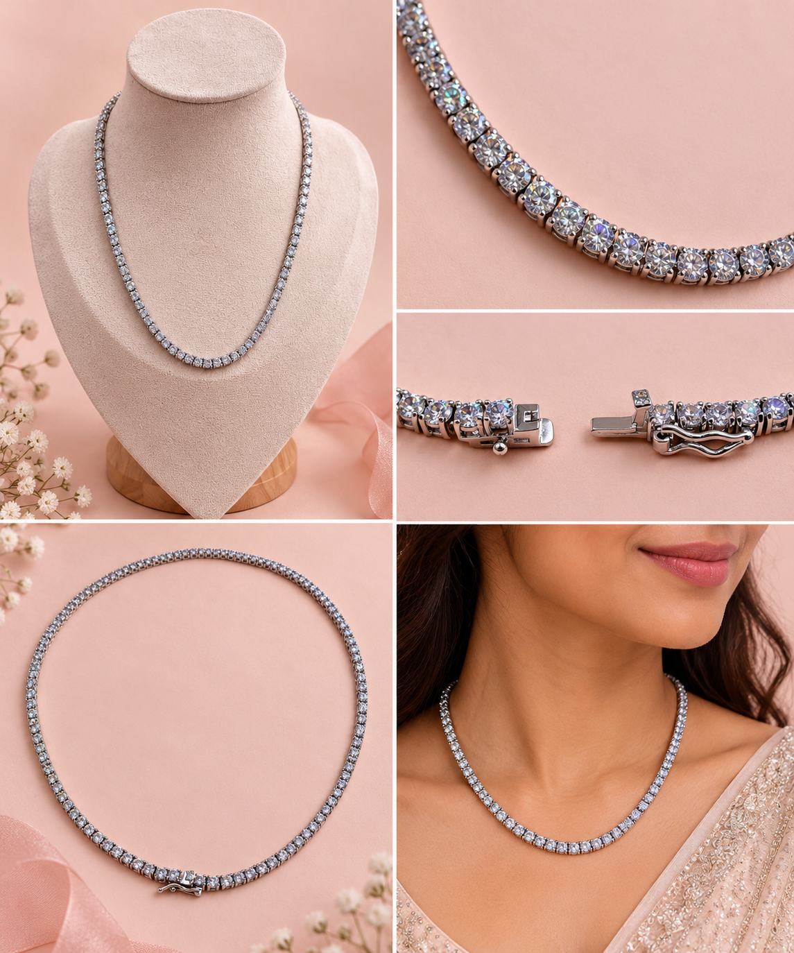 Tennis Necklace - Silver Finish-New Arrival