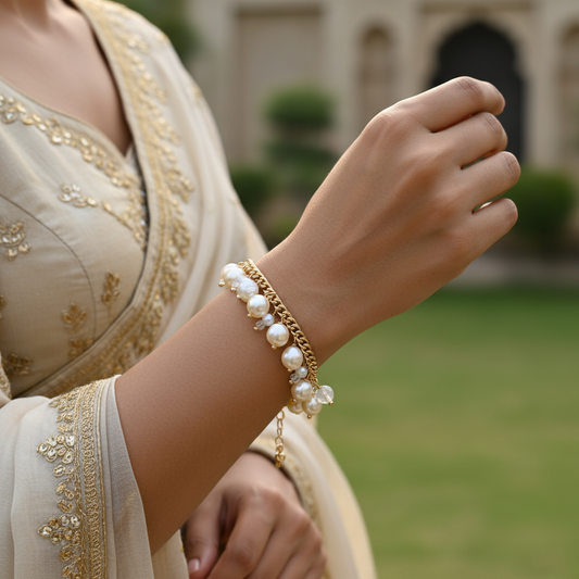 Lustrous Charm - Swarovski & Shell Pearl Dangle Bracelet