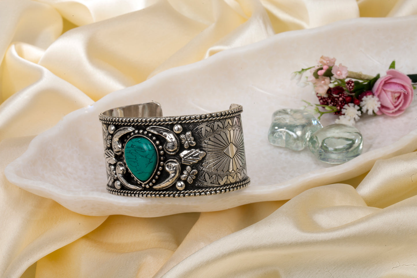Tribal Soul - Antique Silver Cuff with Turquoise Center