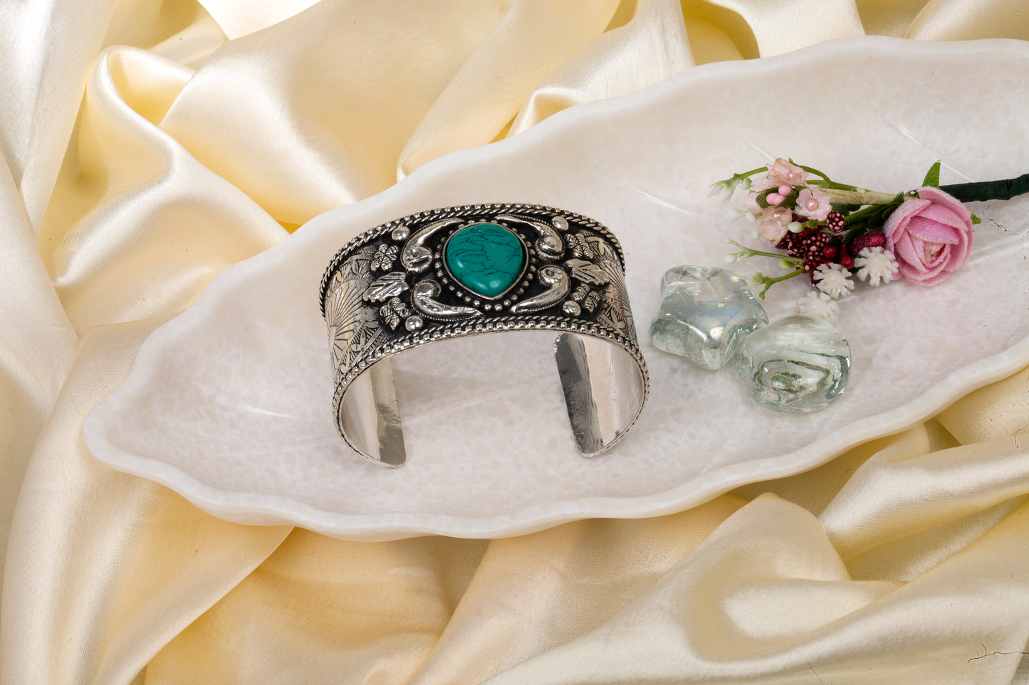 Tribal Soul - Antique Silver Cuff with Turquoise Center