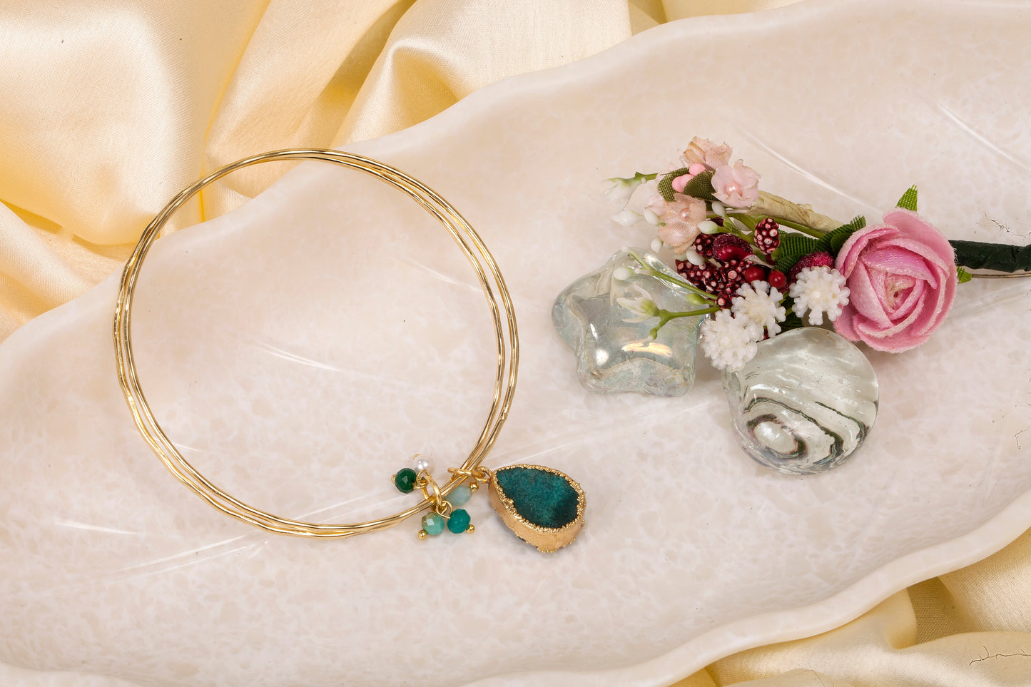 Ocean Bloom - Druzy & Gemstone Charm Bangle Set