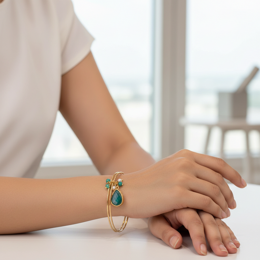 Ocean Bloom - Druzy & Gemstone Charm Bangle Set