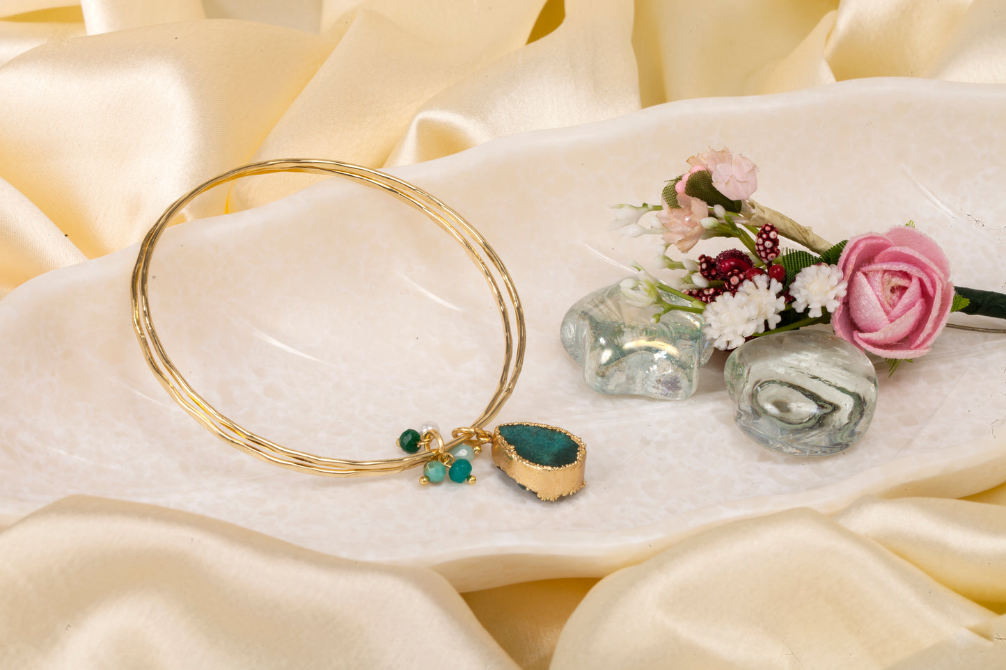 Ocean Bloom - Druzy & Gemstone Charm Bangle Set