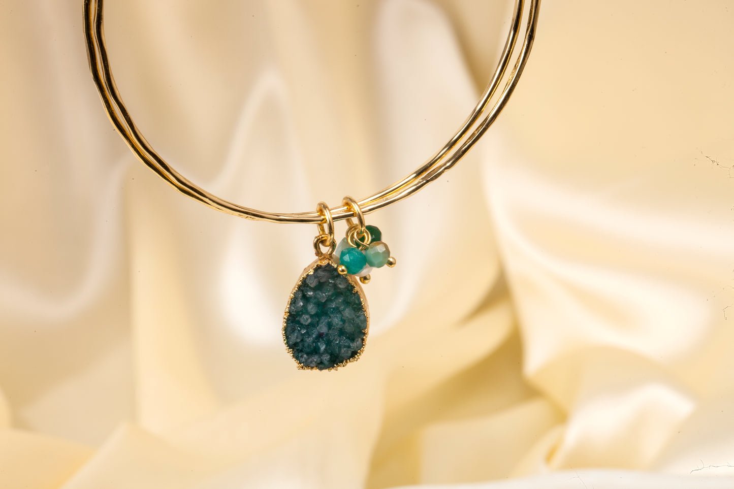 Ocean Bloom - Druzy & Gemstone Charm Bangle Set
