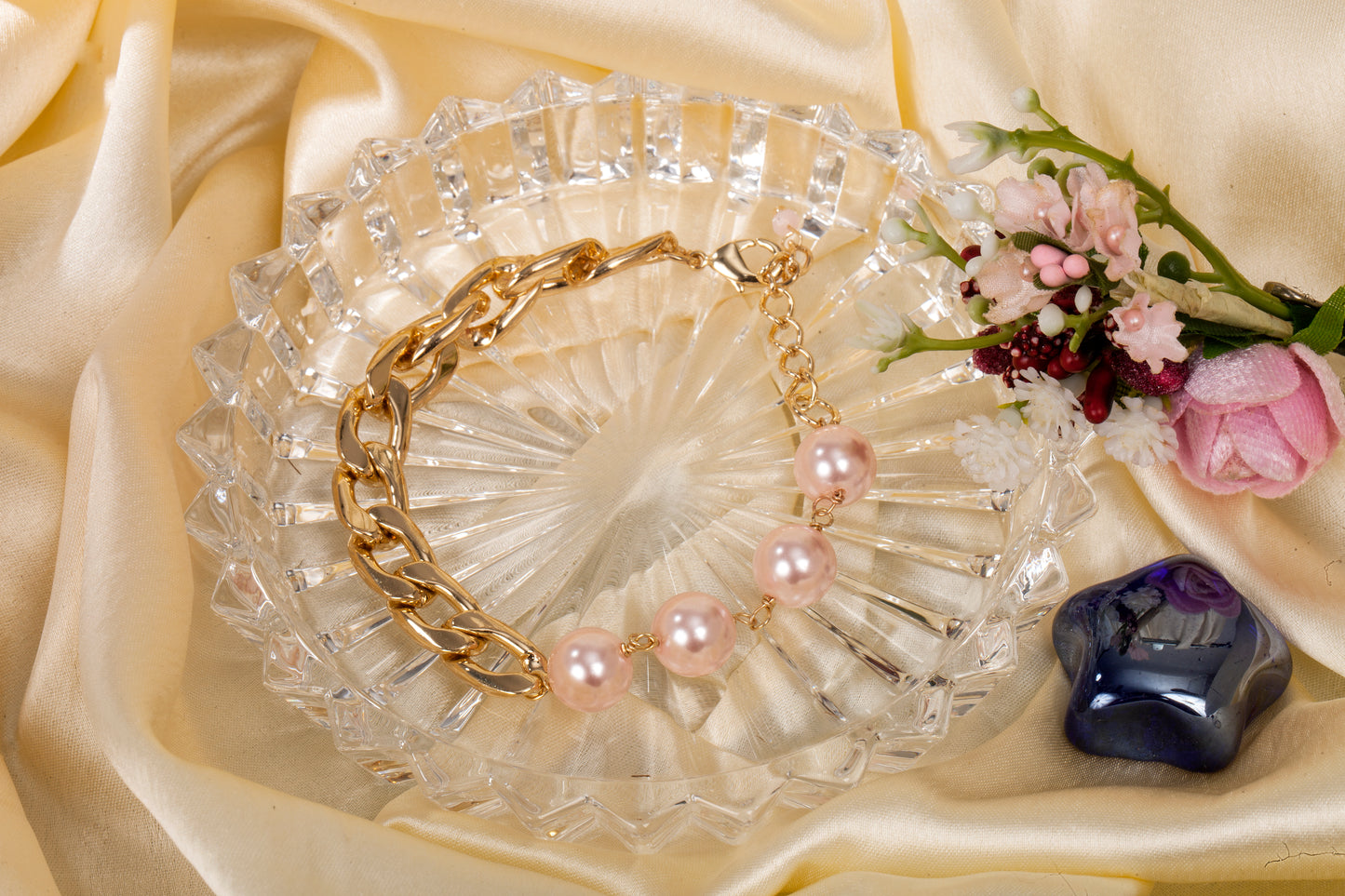 Blush Luxe - Swarovski Pearl & Gold Link Bracelet