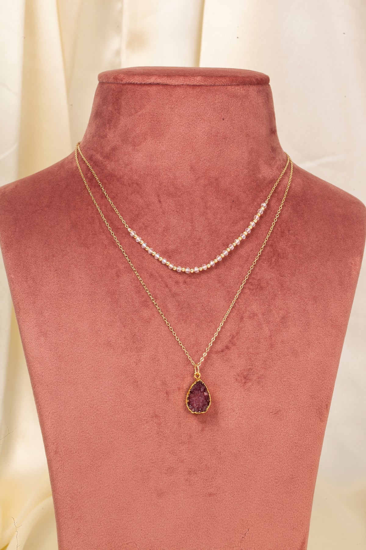 Berry Gold Druzy Layered Necklace