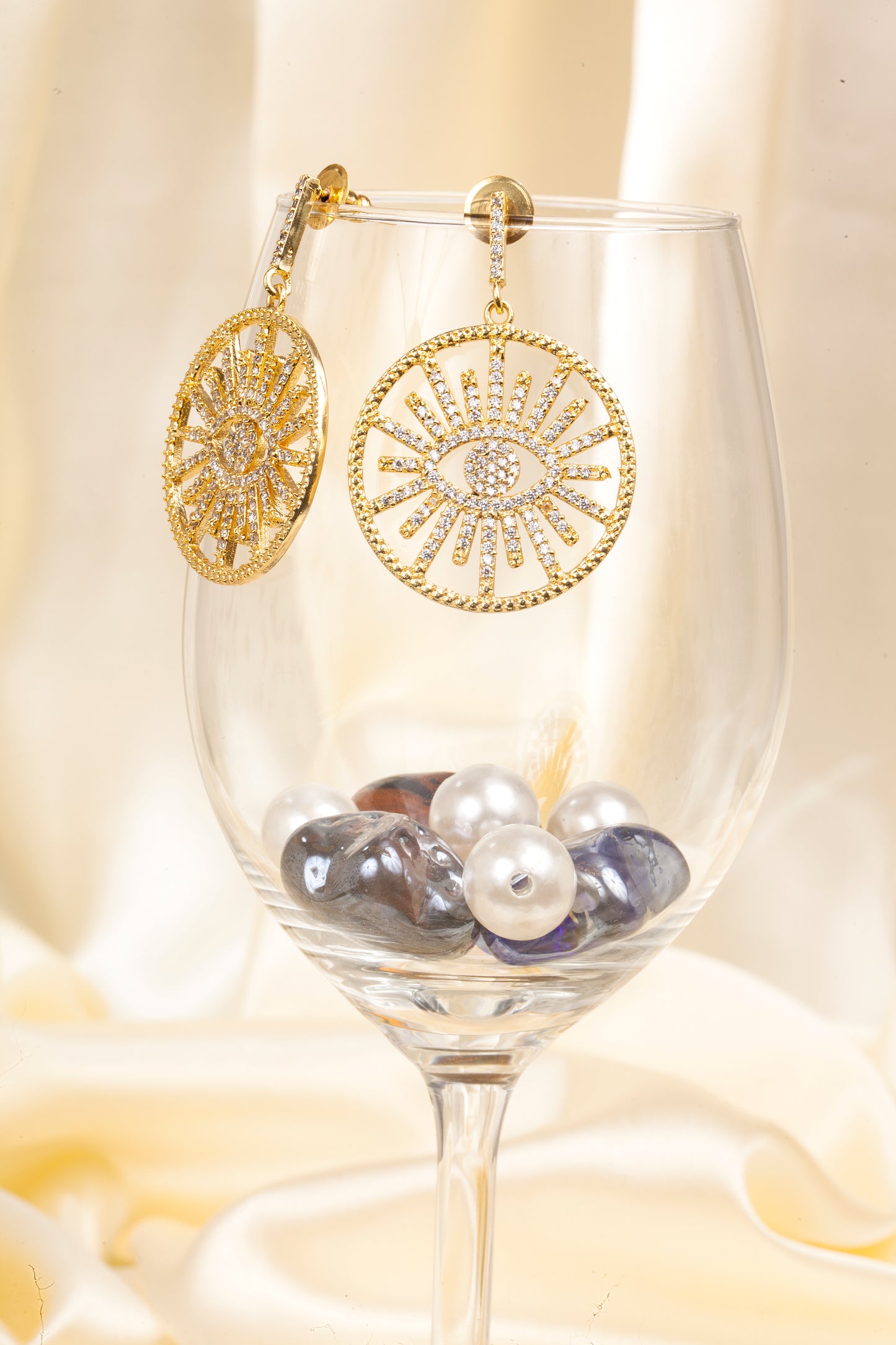 Celestial Gaze - Crystal Evil Eye Statement Earrings - 18K Gold Finish