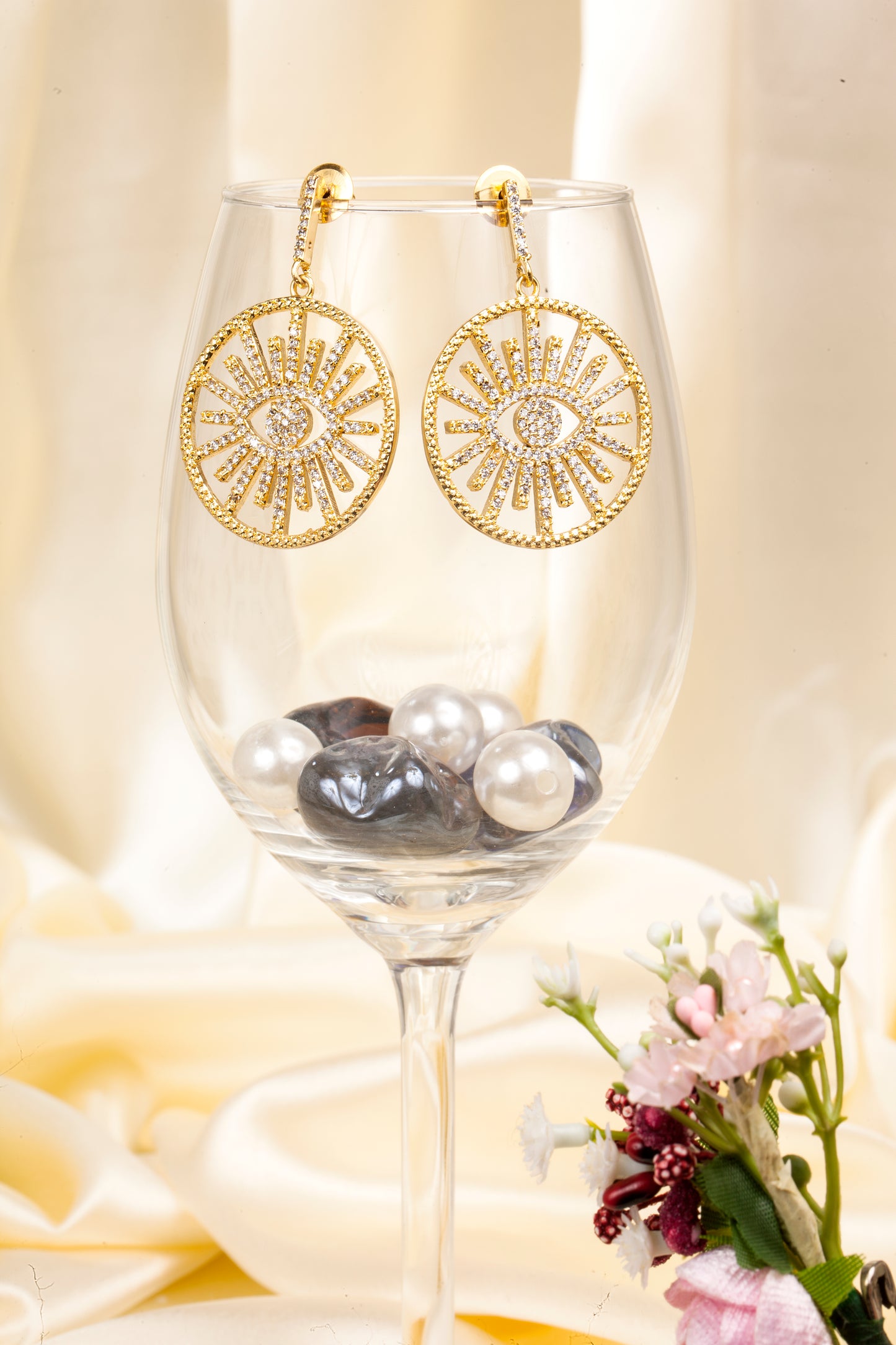 Celestial Gaze - Crystal Evil Eye Statement Earrings - 18K Gold Finish