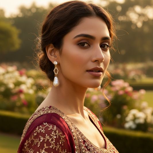 Golden Dew - Crystal & Baroque Pearl Drop Earrings