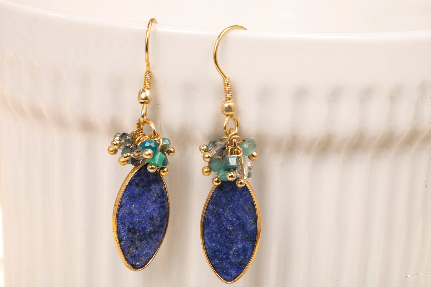 Indigo Bloom - Lapis & Gem Cluster Drop Earrings