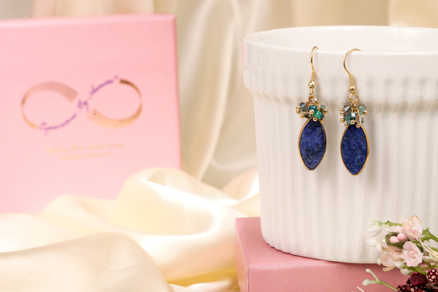 Indigo Bloom - Lapis & Gem Cluster Drop Earrings