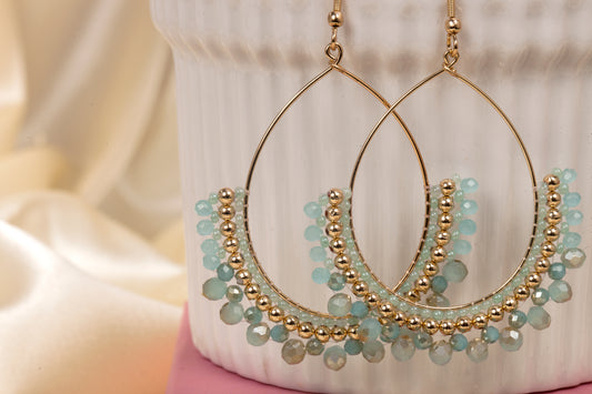 Sea Whisper - Mint & Gold Beaded Hoop Earrings