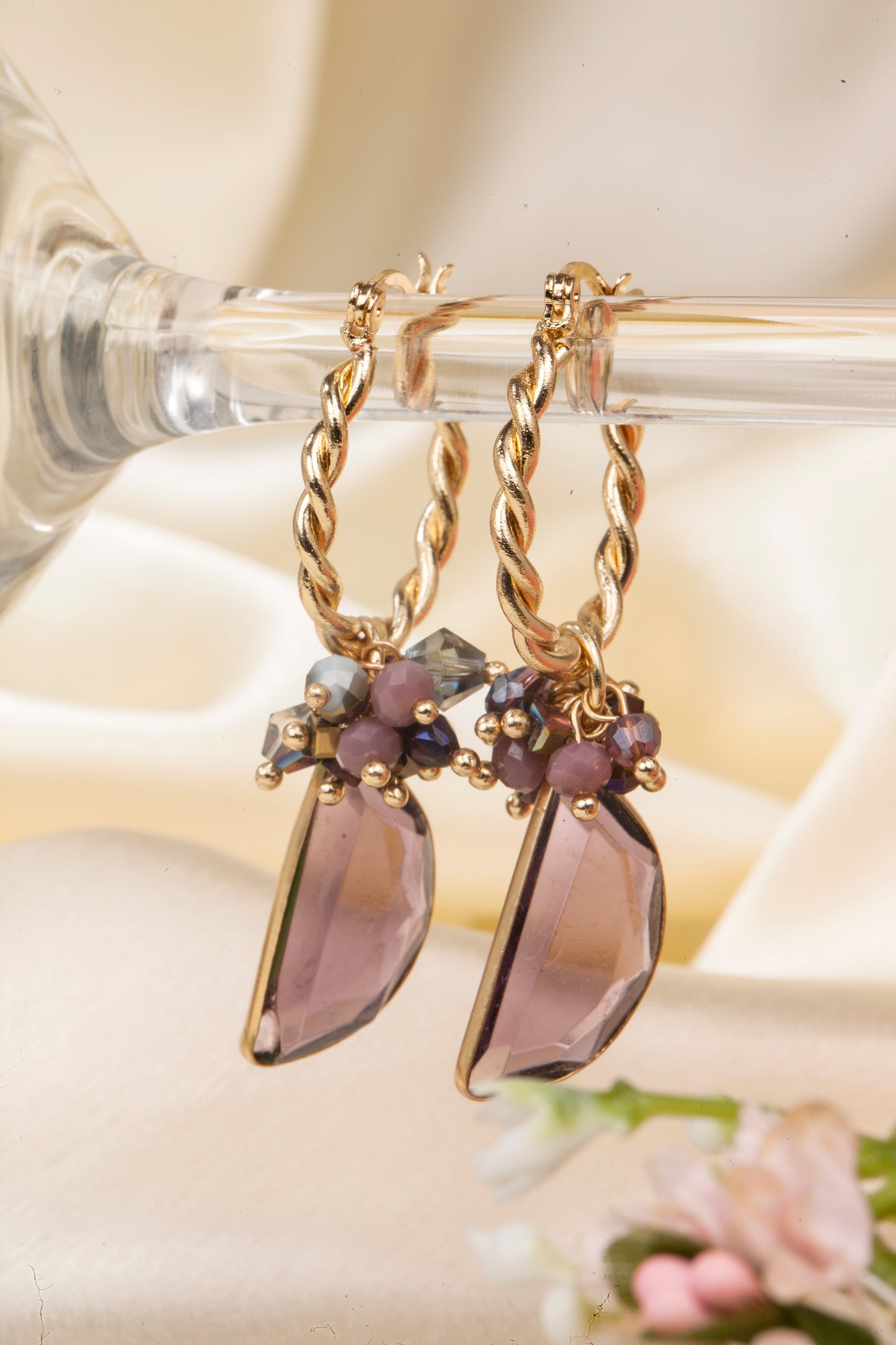 Twilight Muse - Semi Precious Stone & Twisted Hoop Earrings