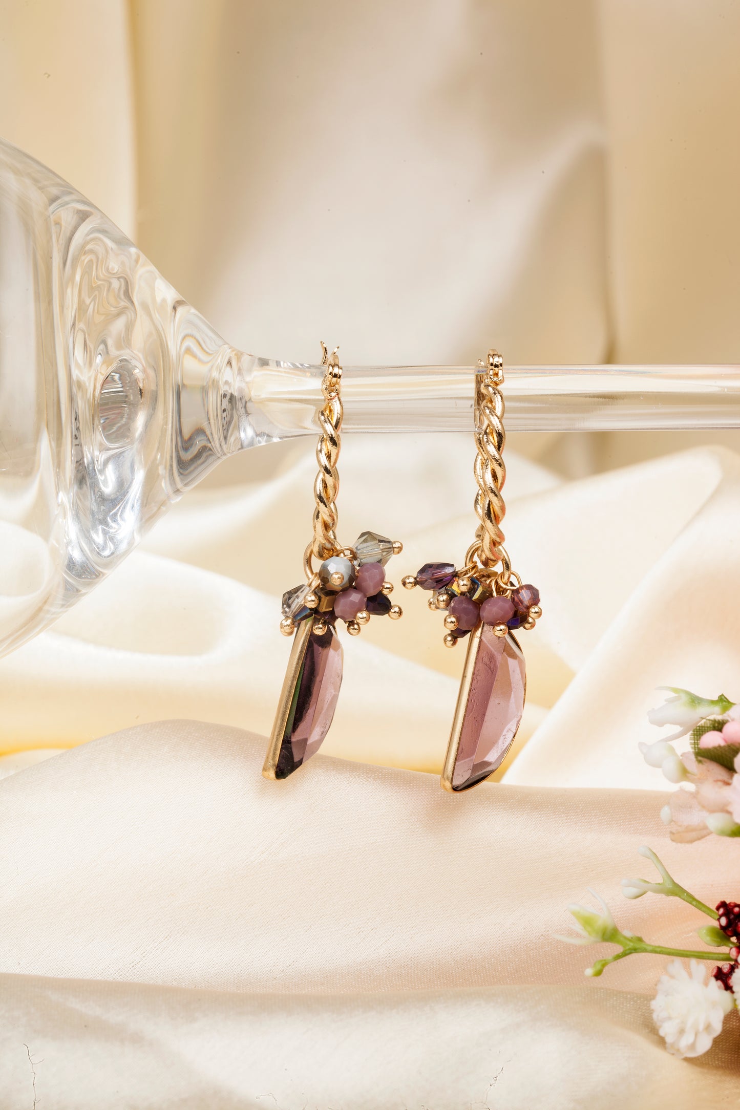 Twilight Muse - Semi Precious Stone & Twisted Hoop Earrings