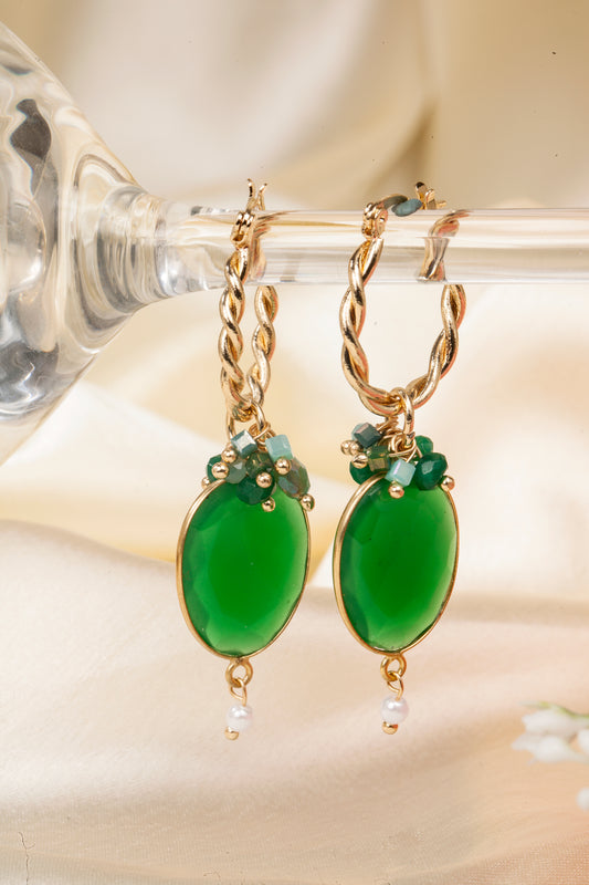 Emerald Whirl - Semi Precious Stone Hoop Earrings