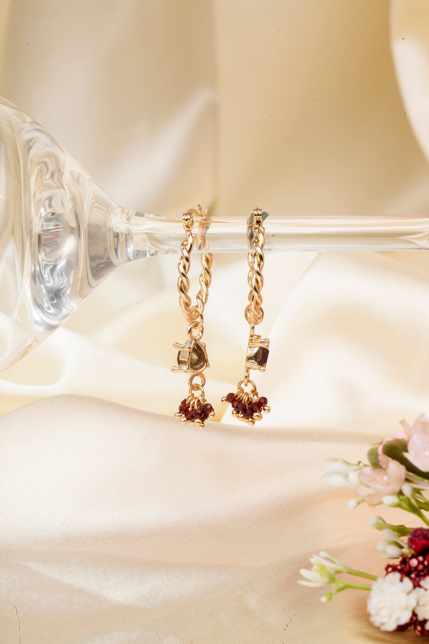 Garnet Glow - Swarovski Crystal Cluster Hoop Earrings