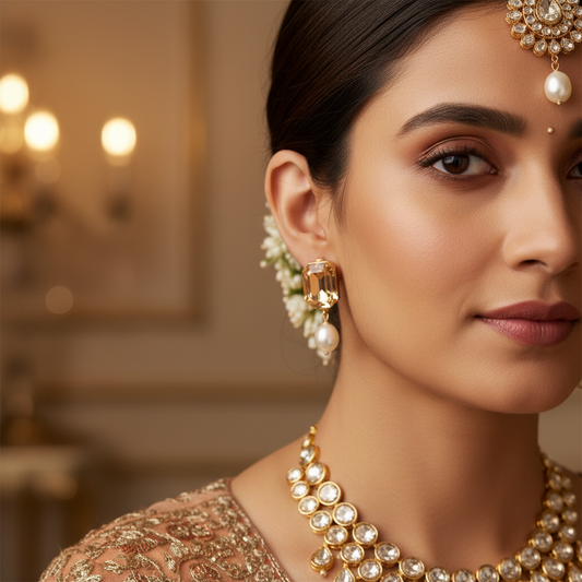 Champagne Glow - Swarovski Crystal & Pearl Drop Earrings