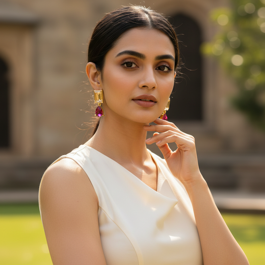 Rose Rani - Swarovski Crystal Drop Earrings (18K Gold Finish)