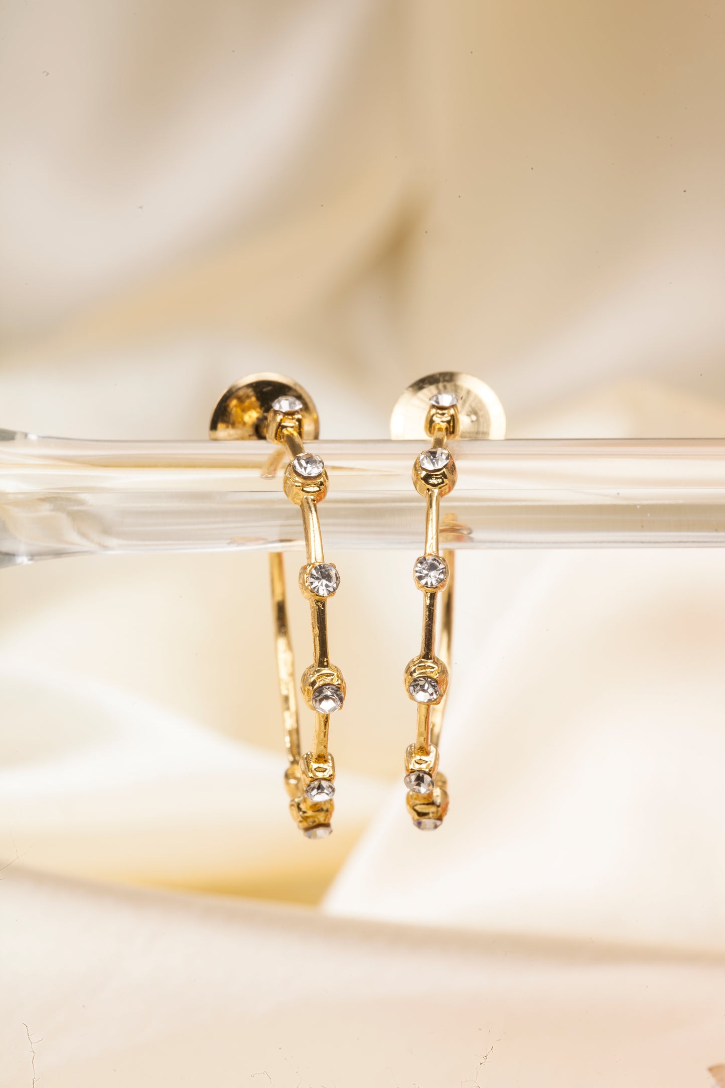 Stellar Curve - Dainty Crystal Hoop Earrings
