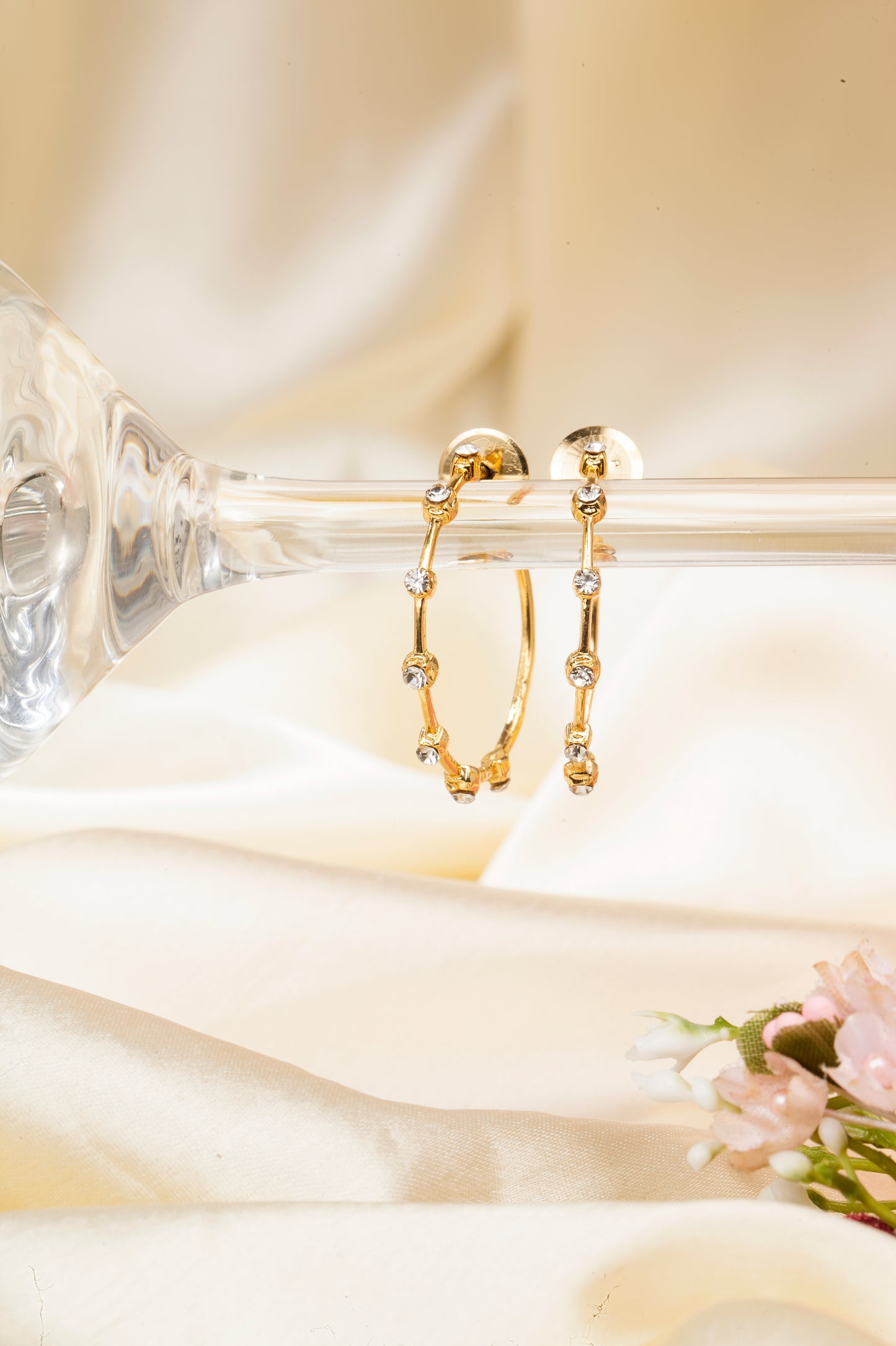 Stellar Curve - Dainty Crystal Hoop Earrings
