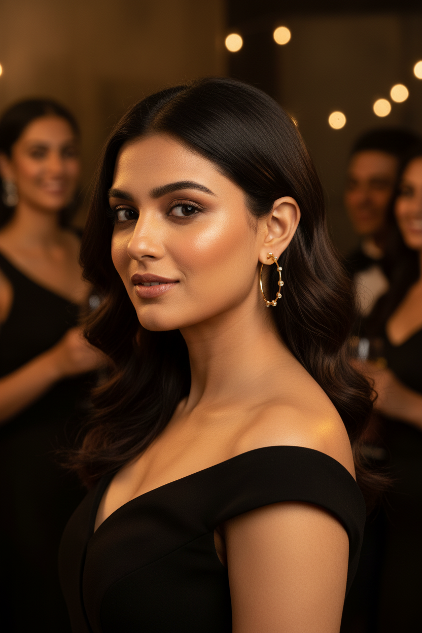 Stellar Curve - Dainty Crystal Hoop Earrings