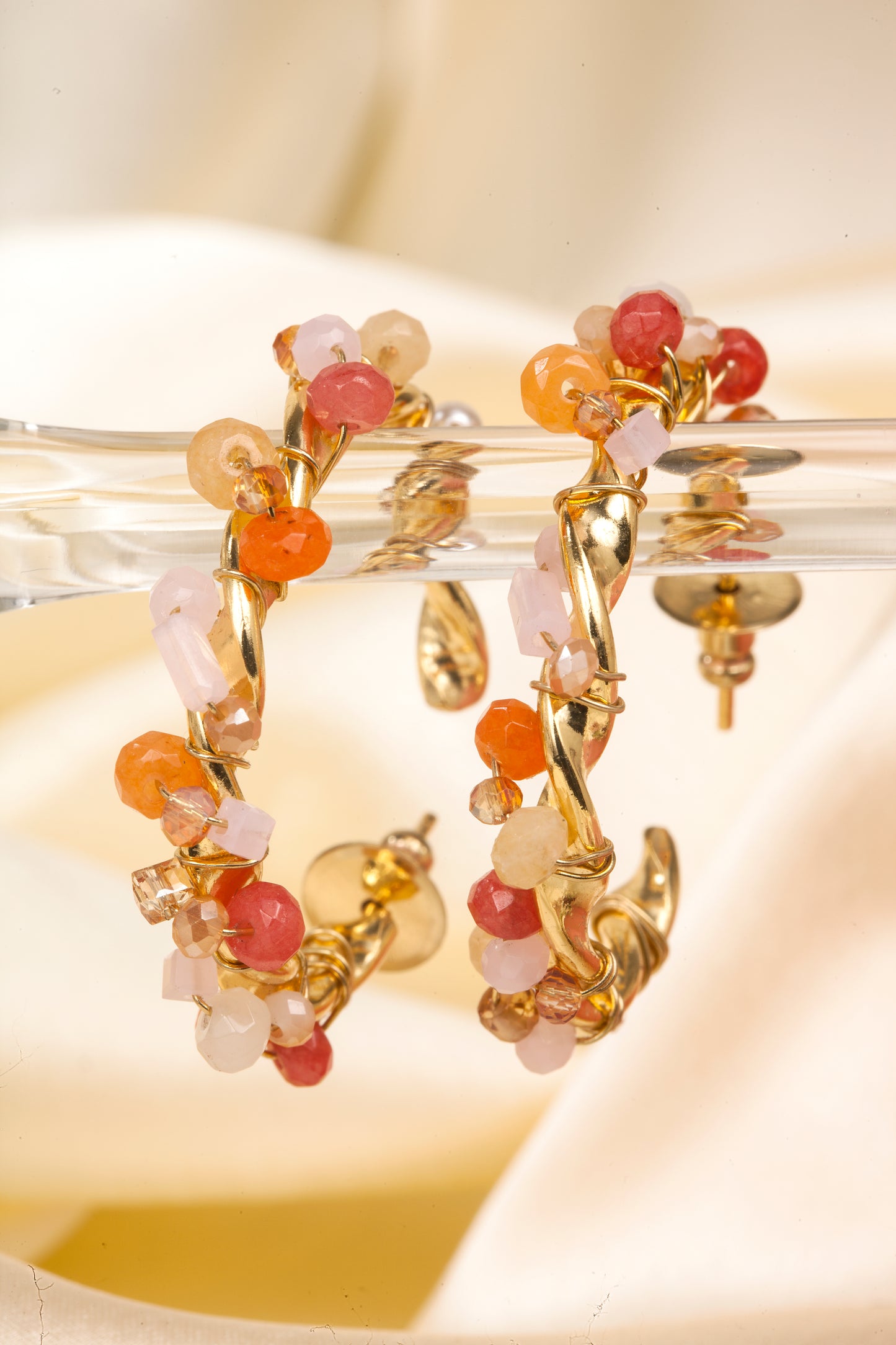 Sunset Bloom - Gemstone-Embellished Hoops (18K Gold Finish)