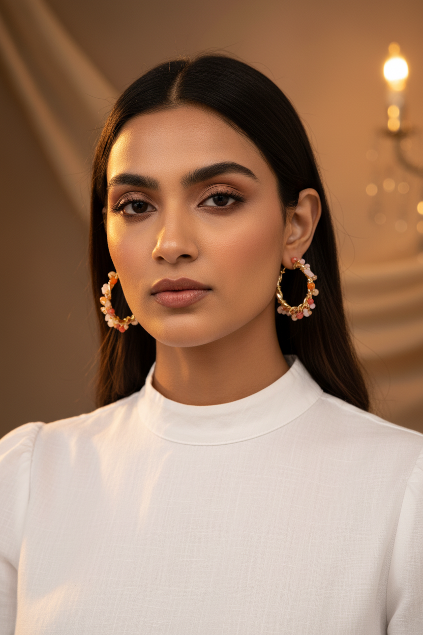 Sunset Bloom - Gemstone-Embellished Hoops (18K Gold Finish)